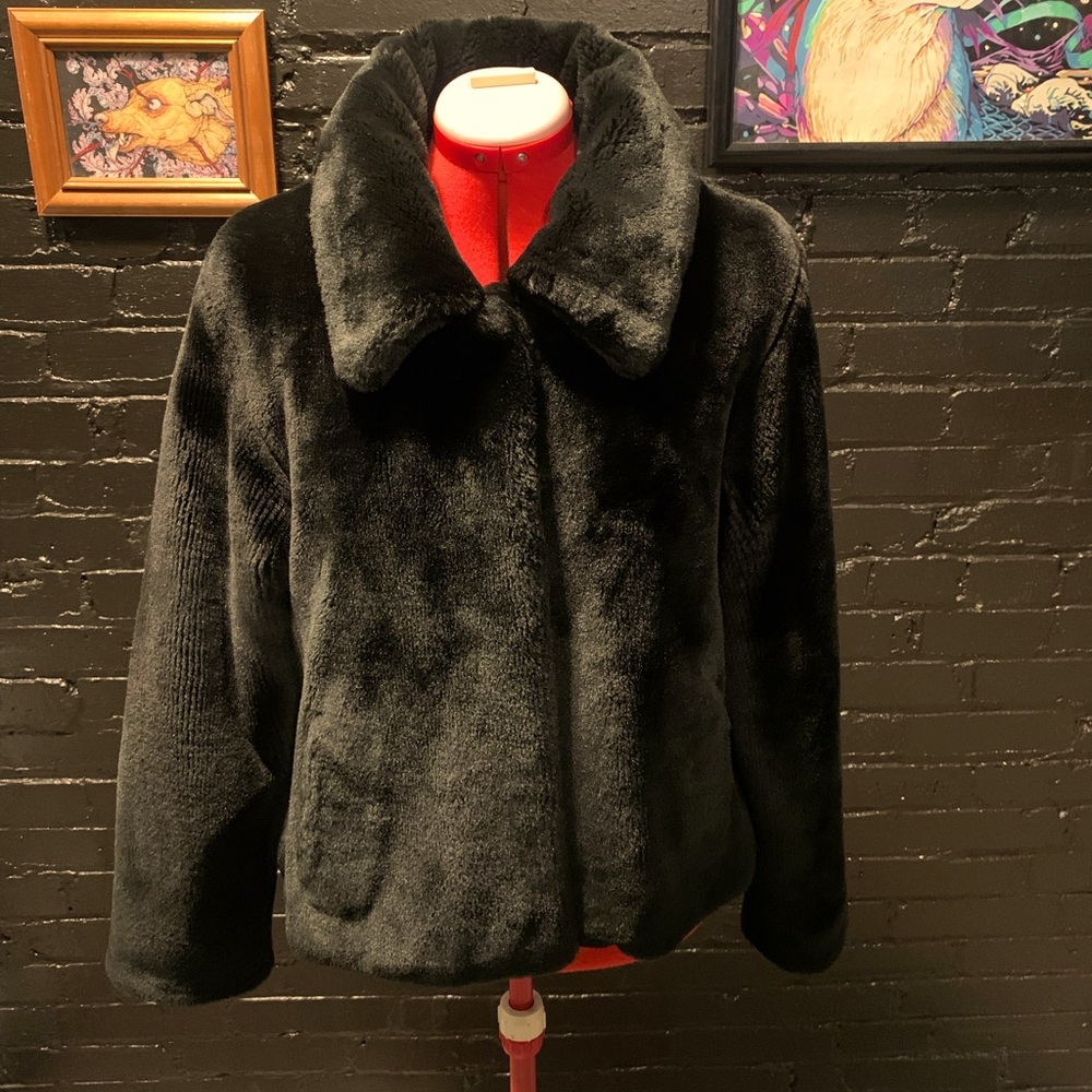 Faux Fur Crop Jacket, Hot Pink Satin Lining!